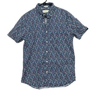 Hawker Rye Mens Shirt Blue Floral Slim Fit Short Sleeve Collared Button Down M
